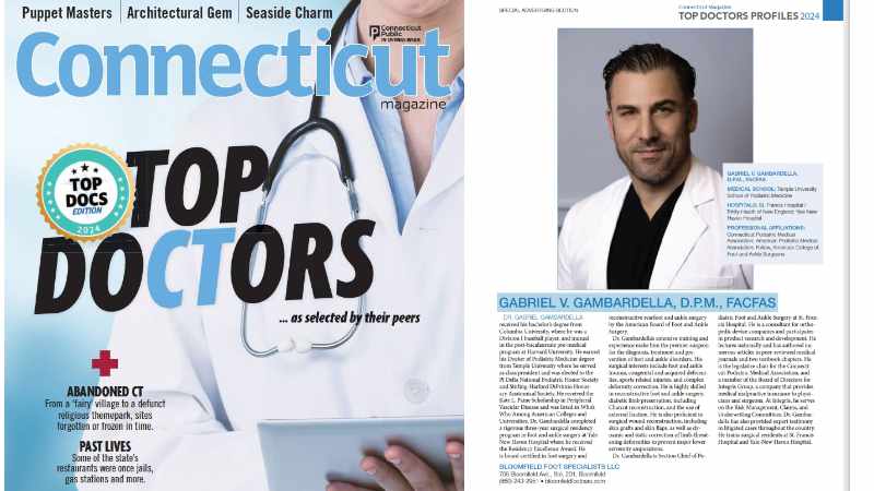 Cover of CT Magazine, announcing 2024 Top Doctors and page showing Dr. Gabriel Gambardella.
